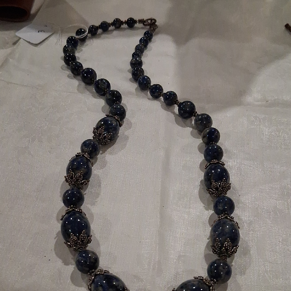 Vintage-Inspired Blue and Silver Beaded Necklace ** MERAV **